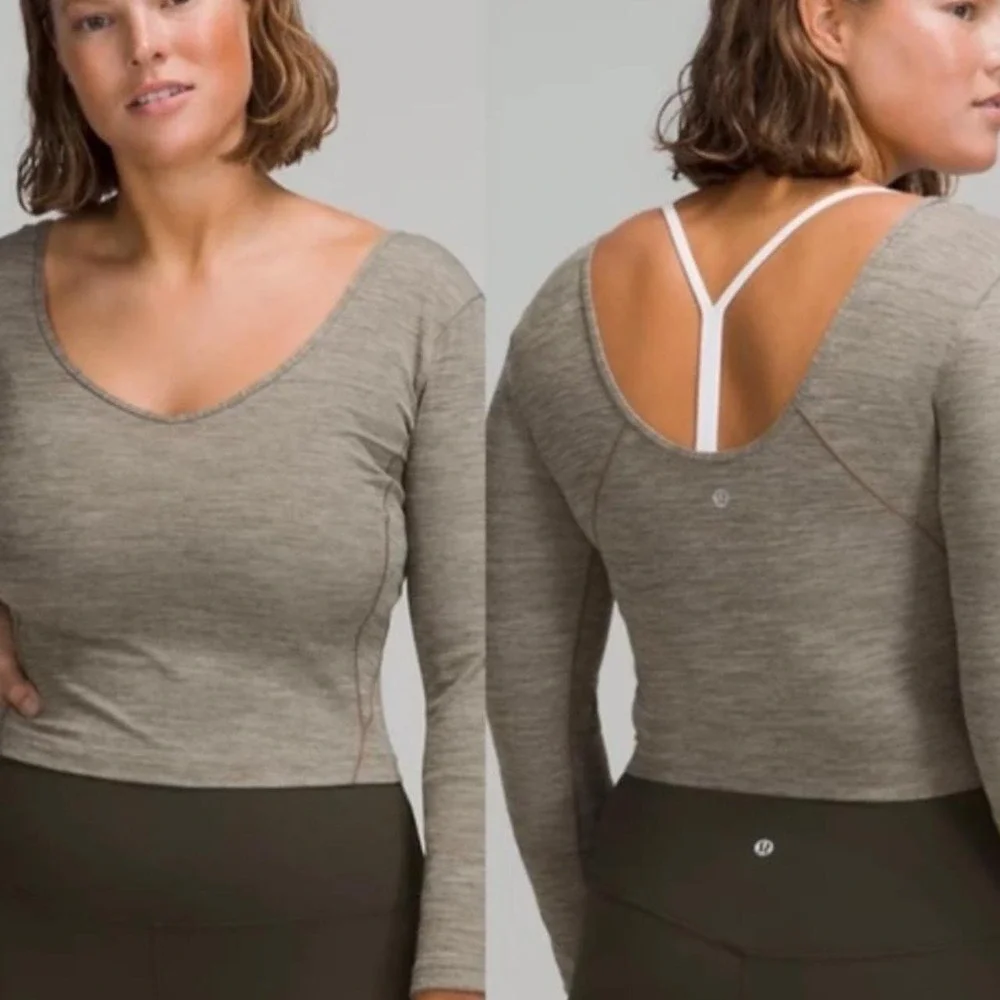 Lululemon Align Long Sleeve Shirt Grey Space Dye Nulu Cropped V-Neck Top